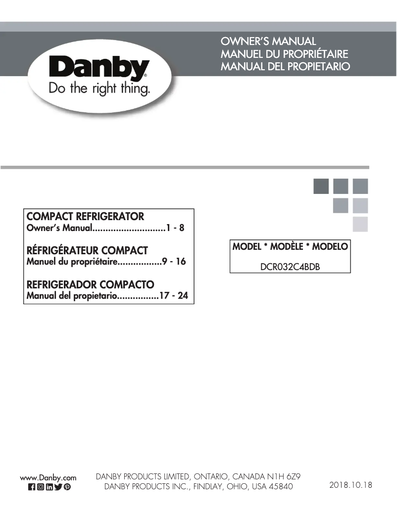Page 1 de la notice Manuel utilisateur Danby DCR032C4BDB