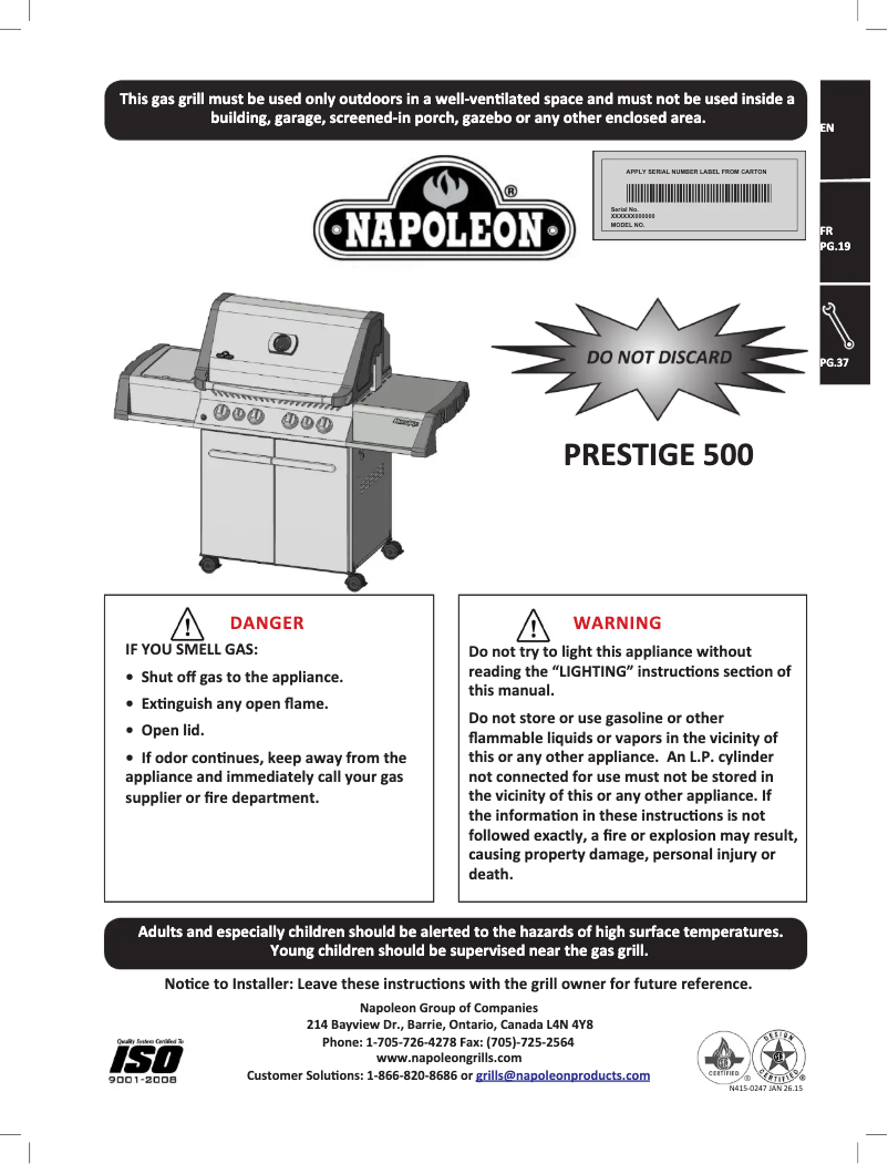 Page 1 de la notice Manuel utilisateur Napoleon P500RSIBP-1