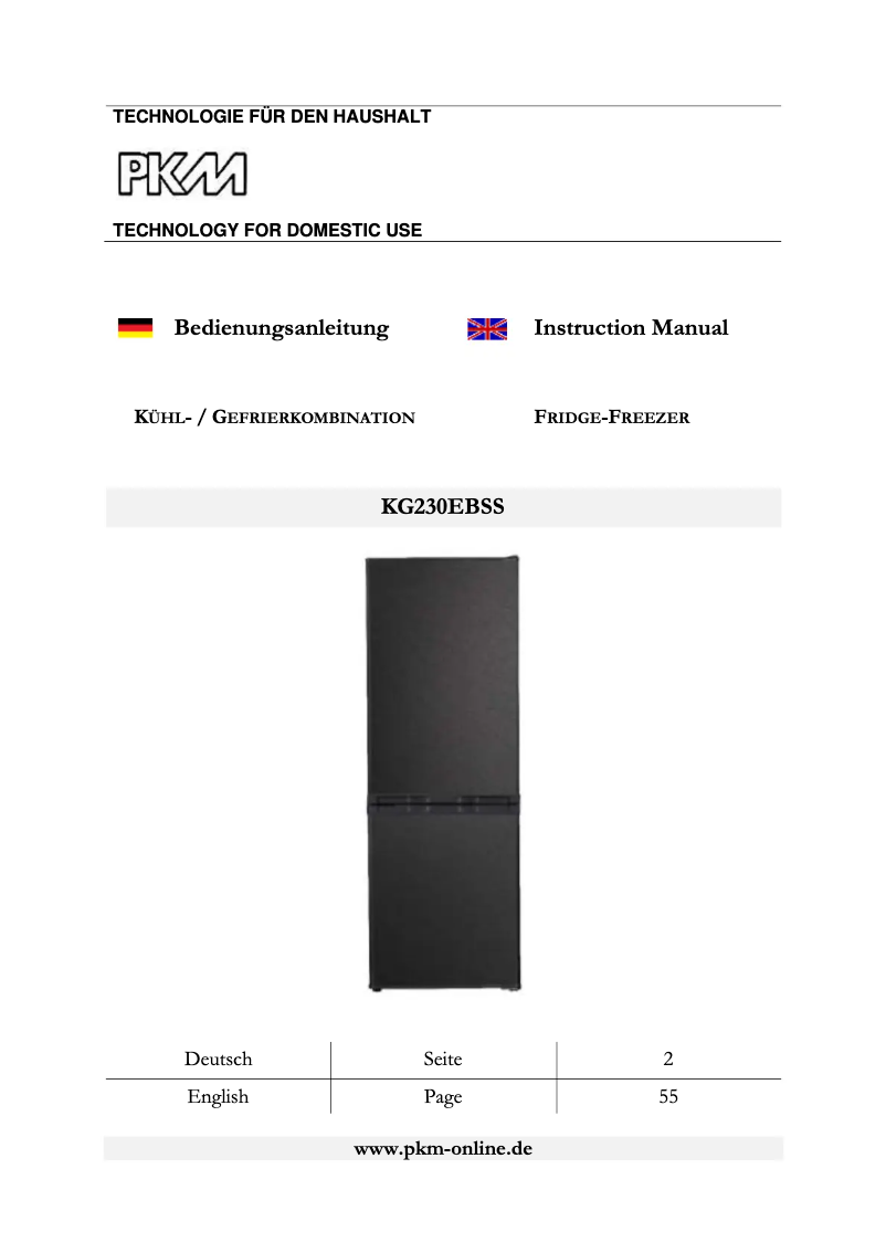 Page 1 de la notice Manuel utilisateur PKM KG230EBSS