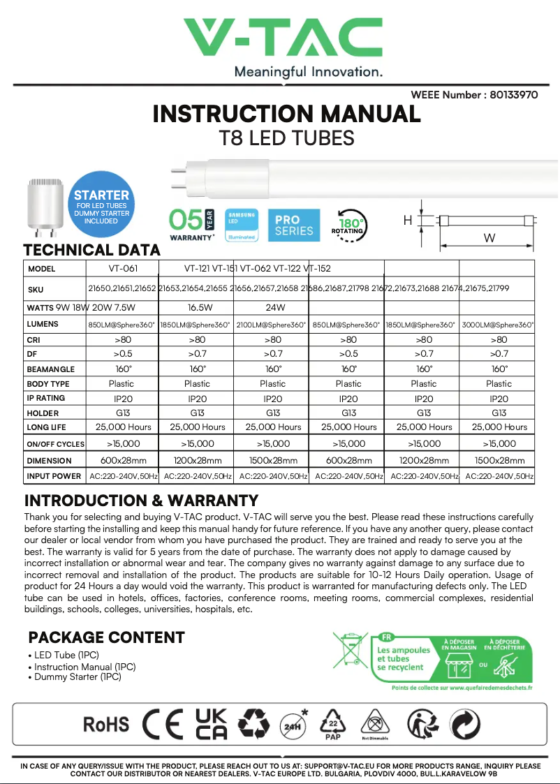 Page n°1 - Manuel utilisateur V-TAC VT-122