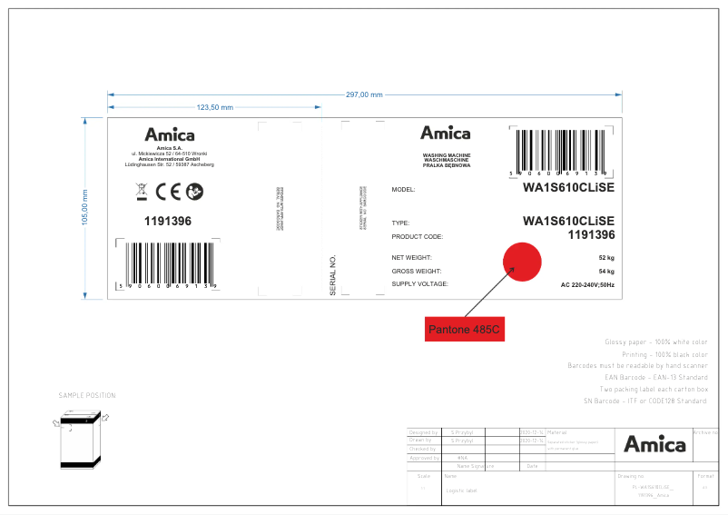 Page 1 de la notice Label énergétique Amica WA1S610CLiSE
