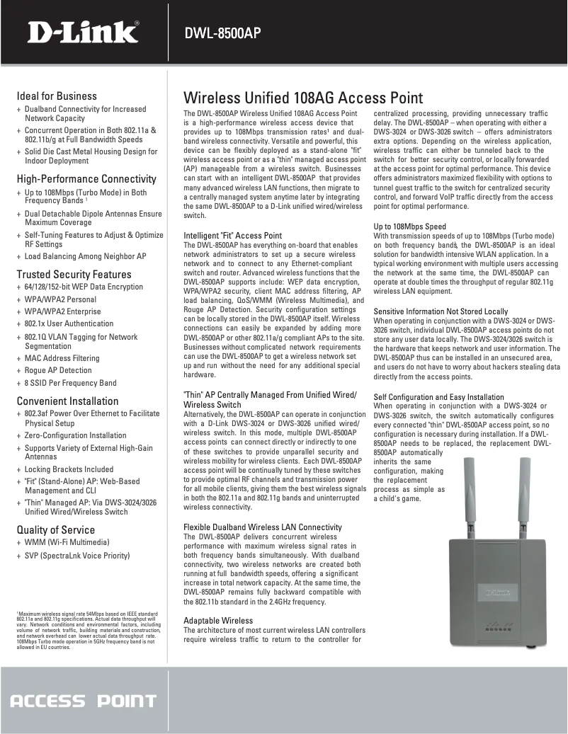 Page 1 de la notice Fiche technique D-Link DWL-8500AP