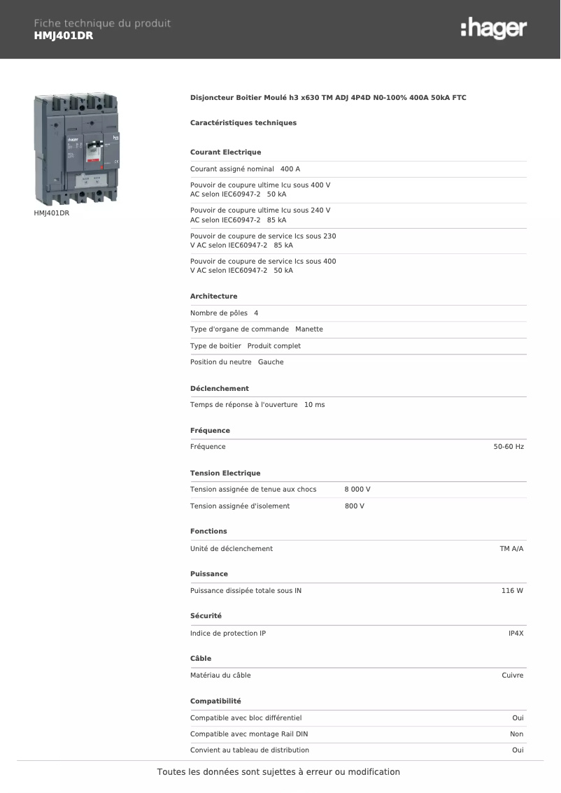 Image de la première page du manuel de l'appareil HMJ401DR