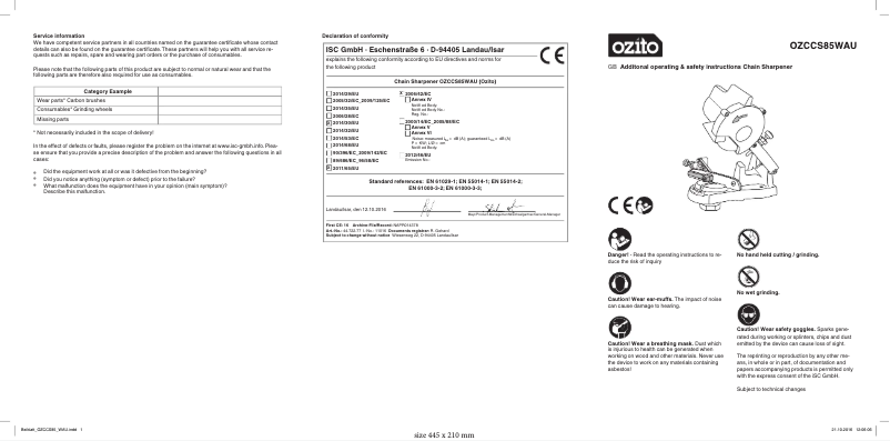 Image de la première page du manuel de l'appareil OZCCS85WAU