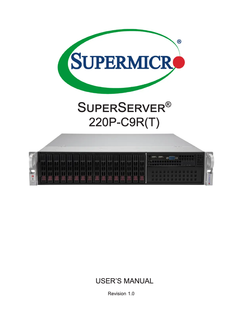 Page 1 de la notice Manuel utilisateur Supermicro SuperServer SYS-220P-C9RT