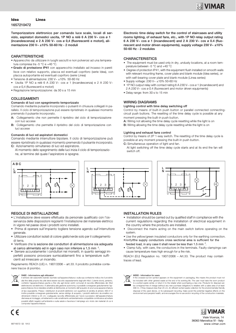 Page n°1 - Manuel utilisateur Vimar 10472