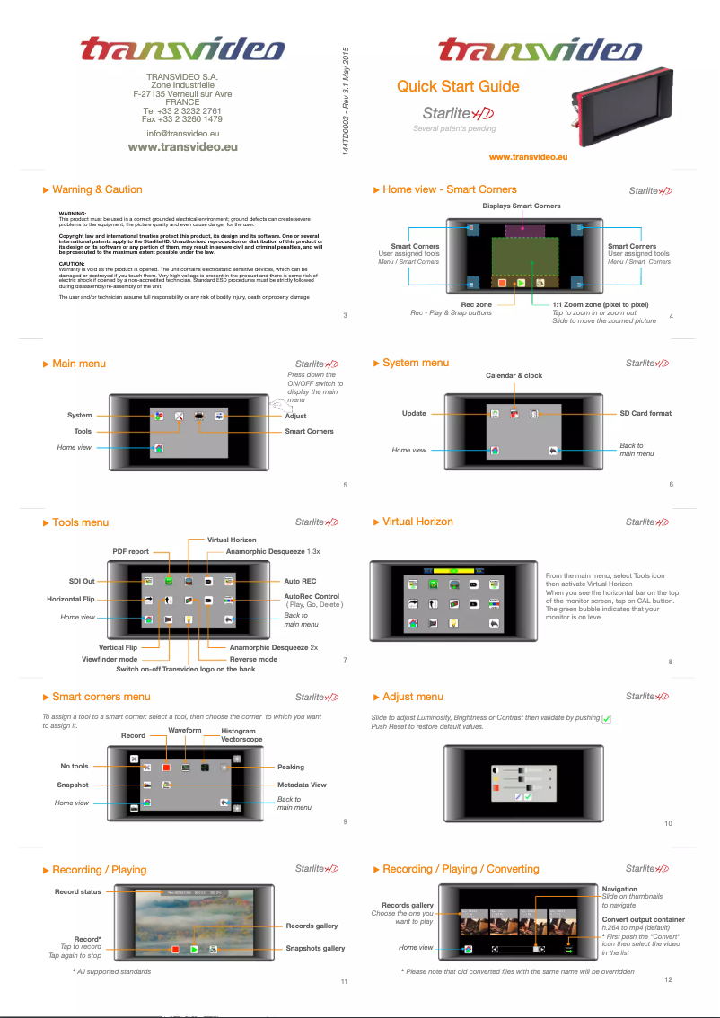 Page n°1 - Manuel utilisateur Transvideo StarliteHD