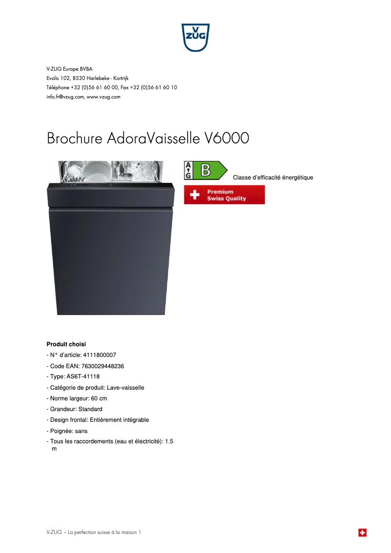 Page n°1 - Brochure V-Zug AdoraVaisselle V6000