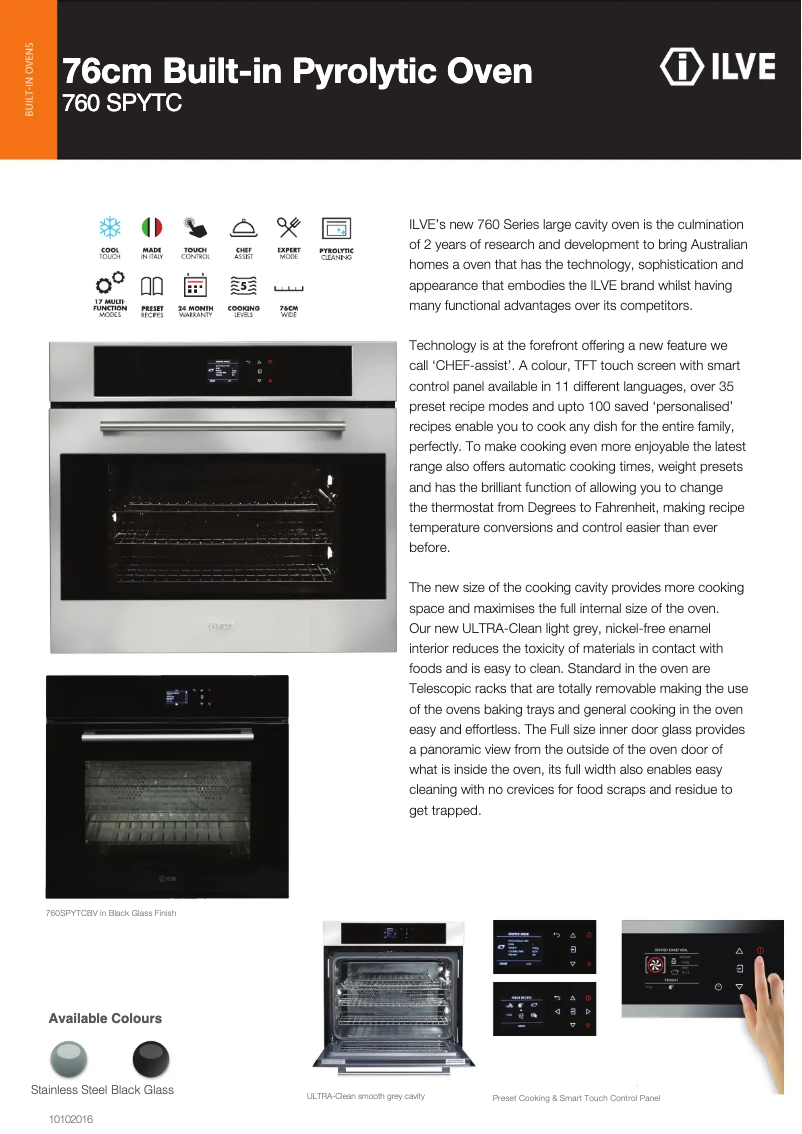 Page 1 de la notice Fiche technique Ilve 760SPYTCI
