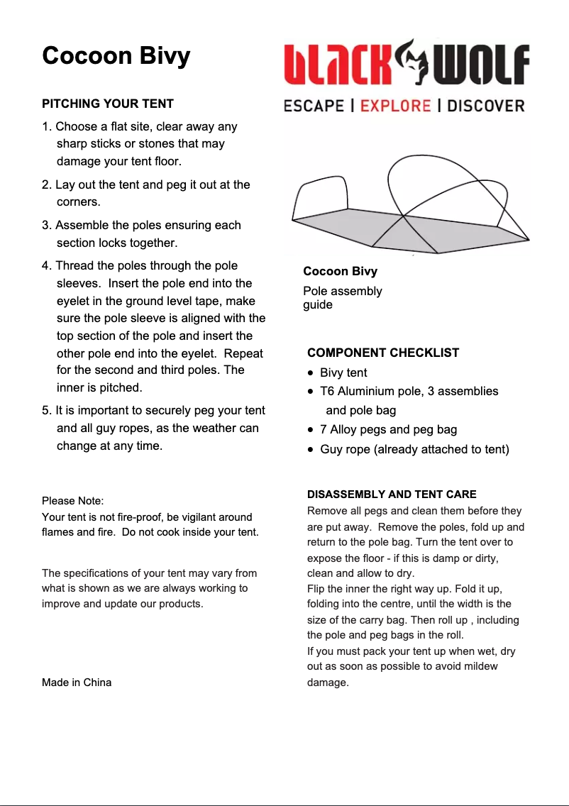 Page 1 de la notice Manuel utilisateur Black Wolf Cocoon Bivy