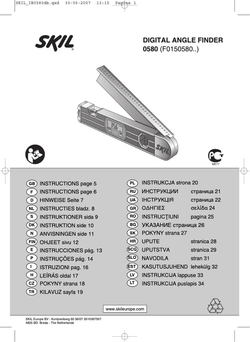 Page 1 de la notice Manuel utilisateur Skil 0580 AA