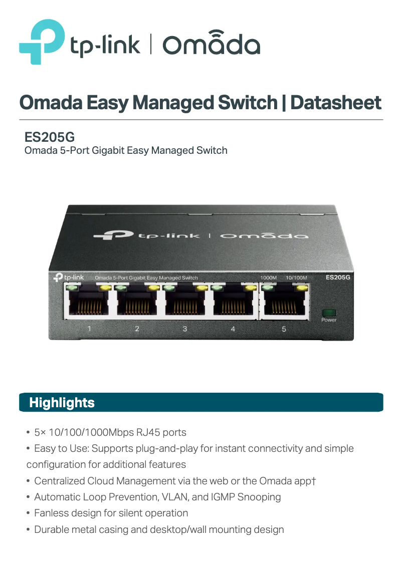 Image de la première page du manuel de l'appareil Omada ES205G