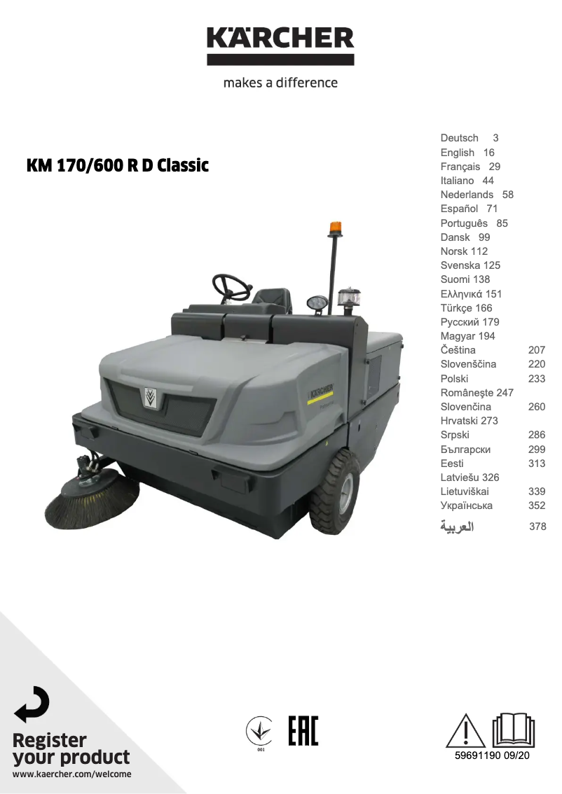 Página 1 del manual Manual de usuario Kärcher KM 170/600 R D Classic