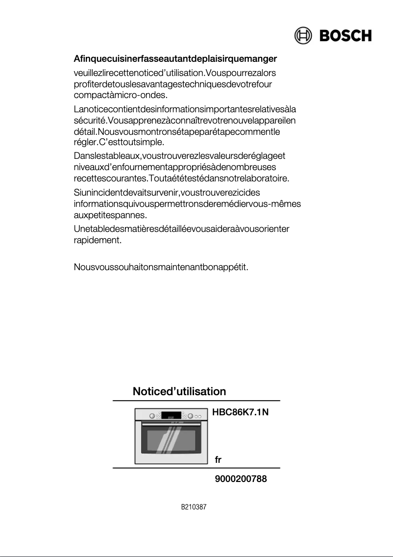 Page n°1 - Manuel utilisateur Bosch HBC86K761N