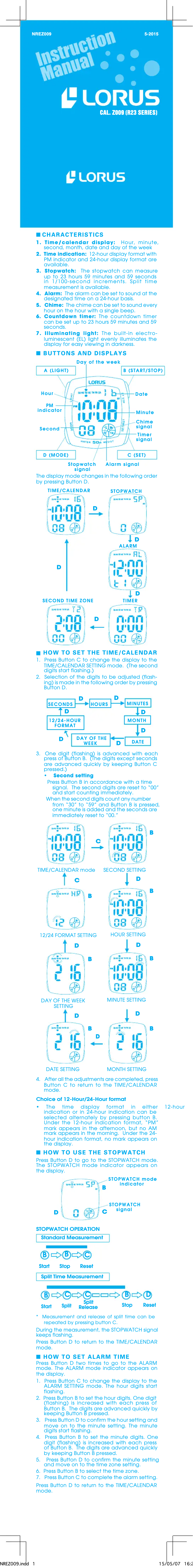 Página 1 del manual Manual de usuario Lorus R2302HX9