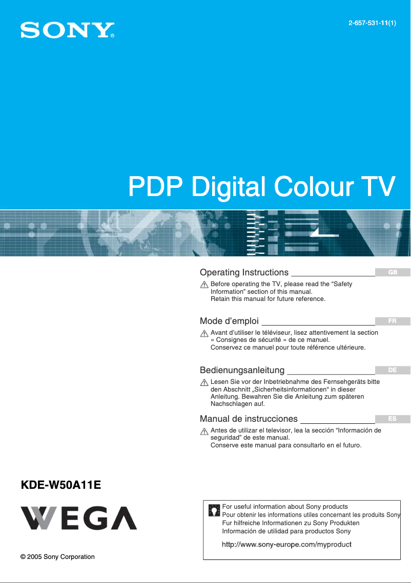 Image de la première page du manuel de l'appareil Wega KDE-W50A11E