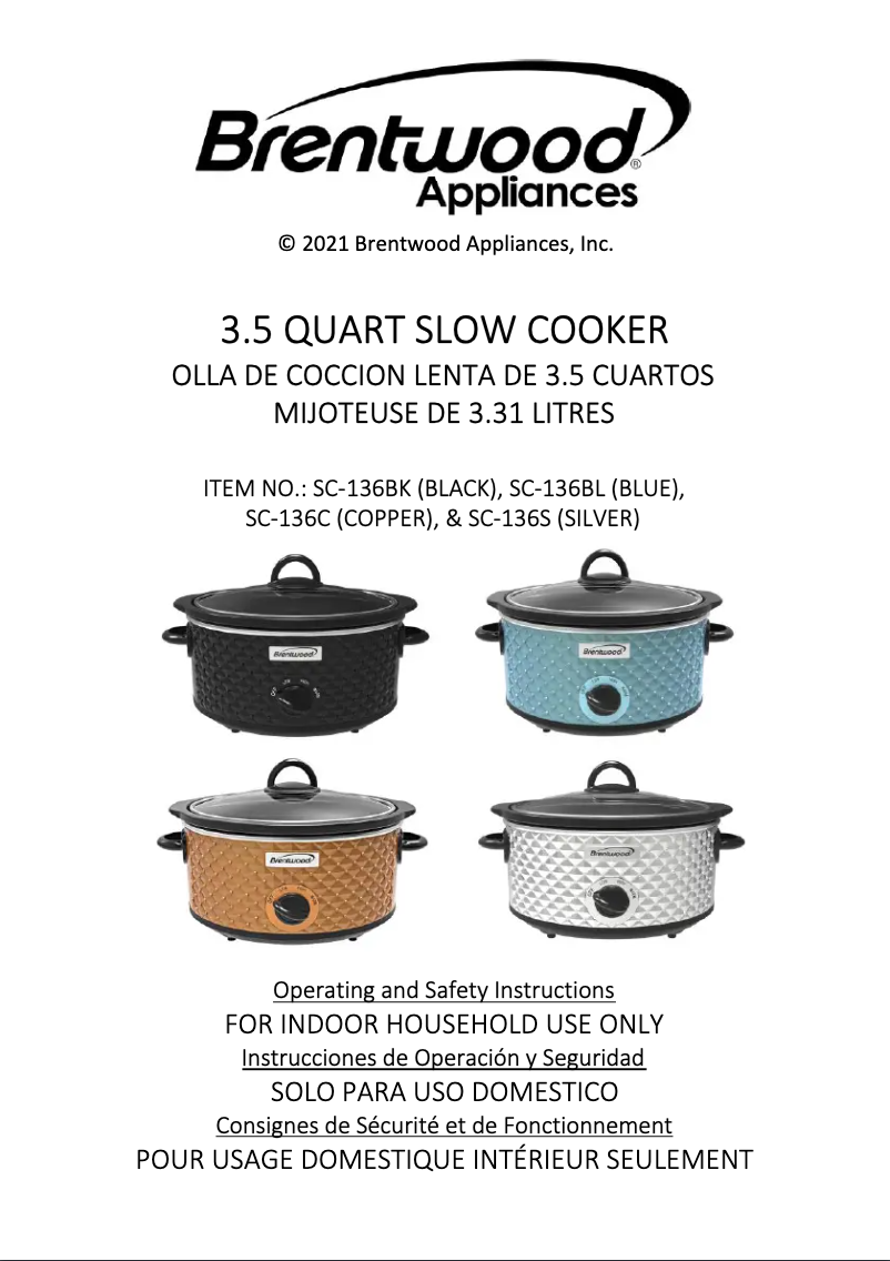 Page 1 de la notice Manuel utilisateur Brentwood SC-136BL