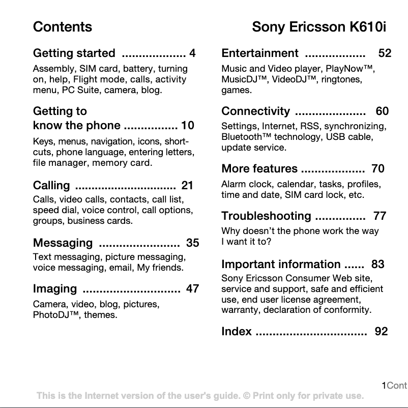 Page 1 de la notice Manuel utilisateur Sony Ericsson K610i