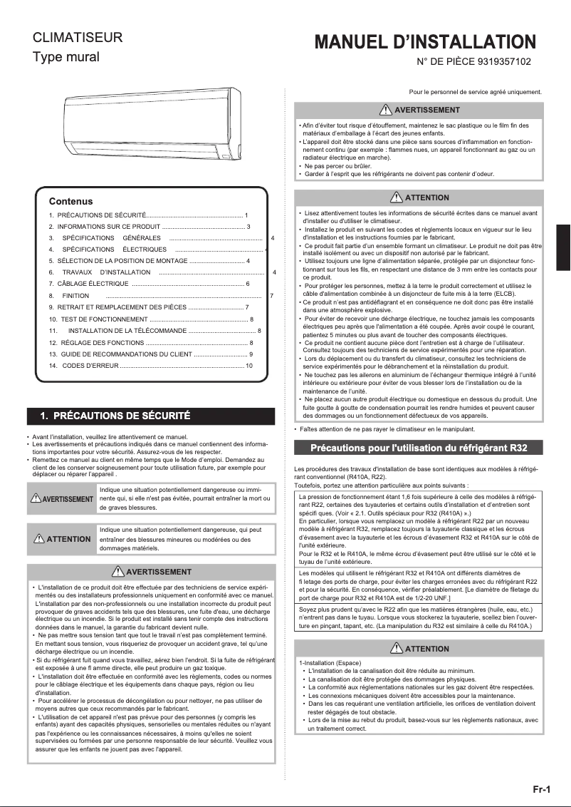 Page n°1 - Manuel utilisateur Fujitsu ASYG18KLCA