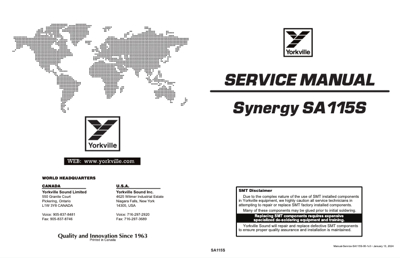 Page n°1 - Manuel utilisateur Yorkville Synergy SA115S