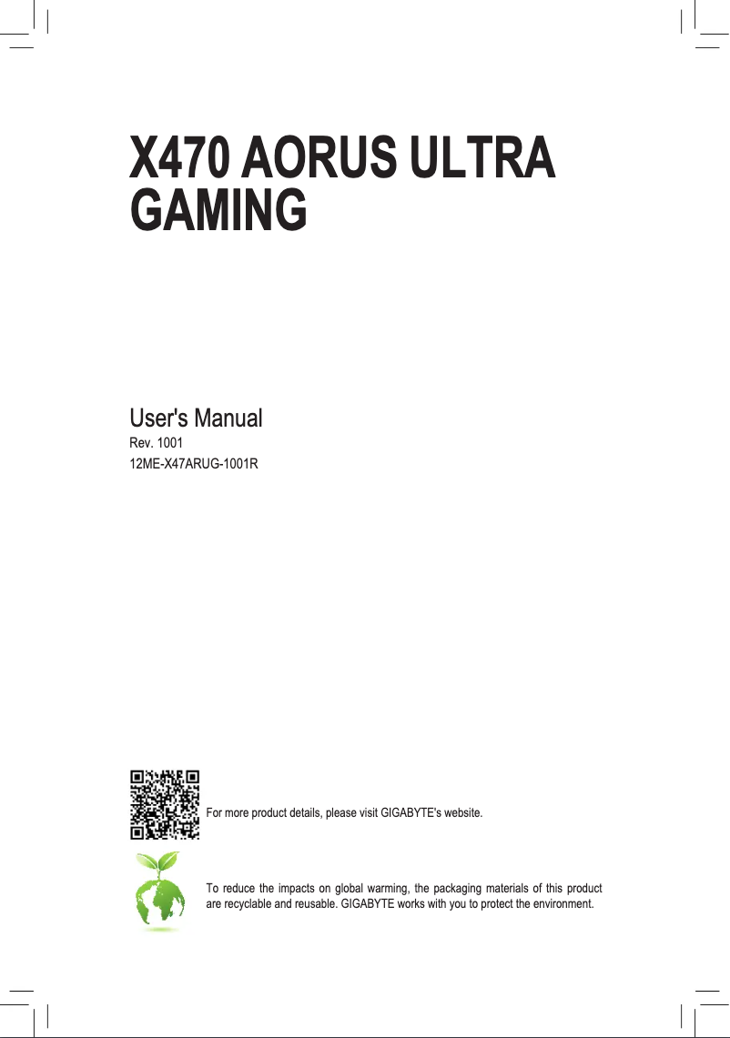 Page 1 de la notice Manuel utilisateur Gigabyte X470 Aorus Ultra Gaming