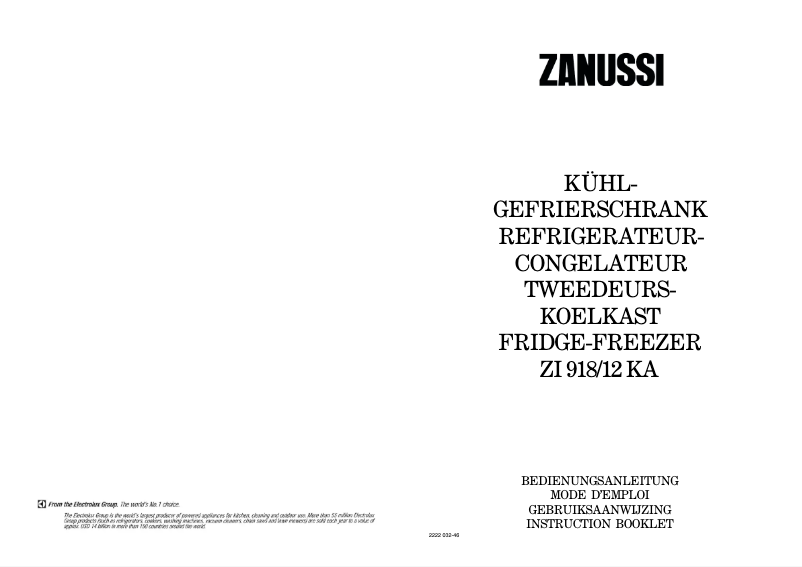 Page 1 de la notice Manuel utilisateur Zanussi ZI 918/12 ka