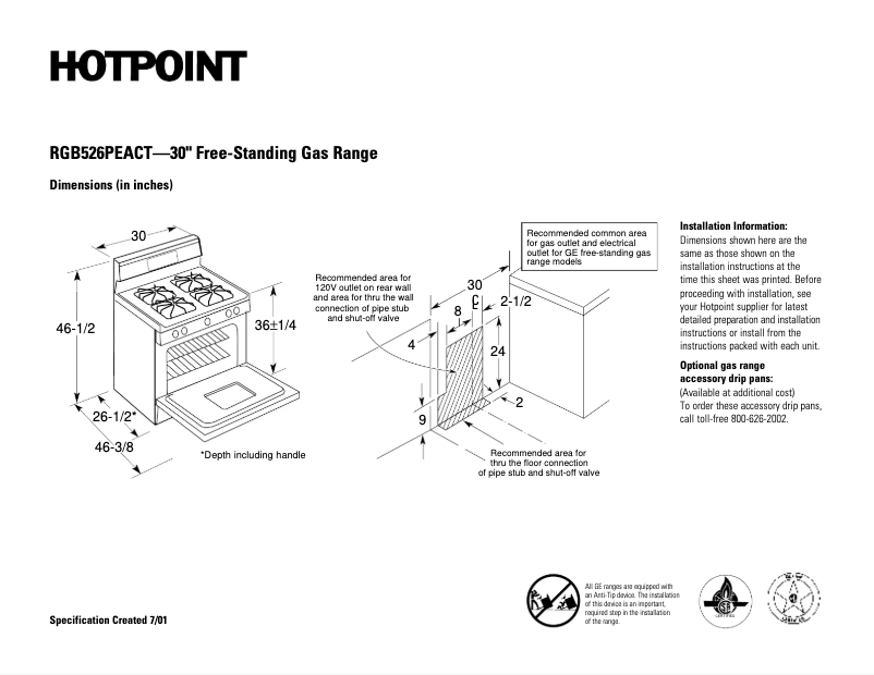 Page 1 de la notice Fiche technique Hotpoint RGB526PEACT