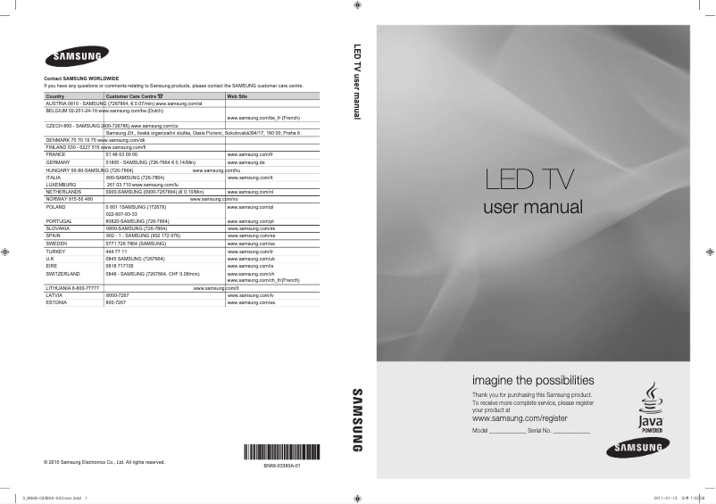 Page 1 de la notice Manuel utilisateur Samsung UE46S800XW