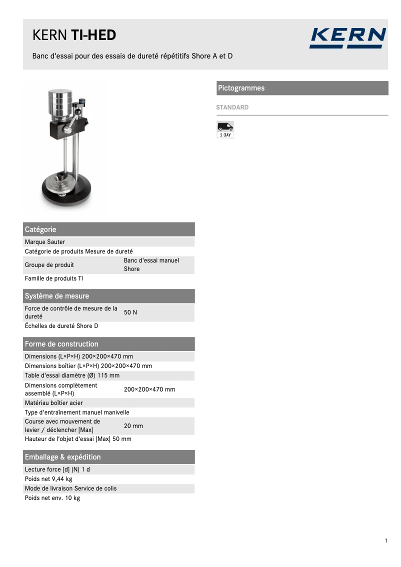 Page 1 of the manual Technical Sheet Sauter TI-HED
