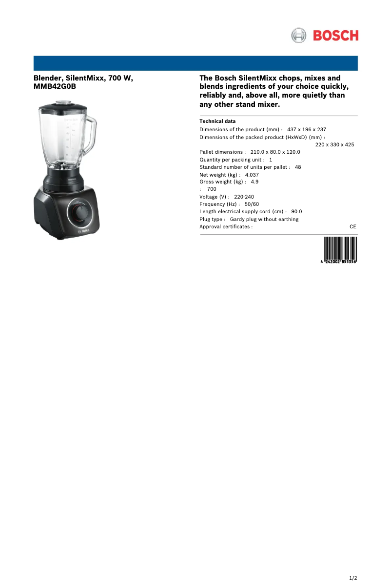 Image de la première page du manuel de l'appareil SilentMixx MMB42G0B