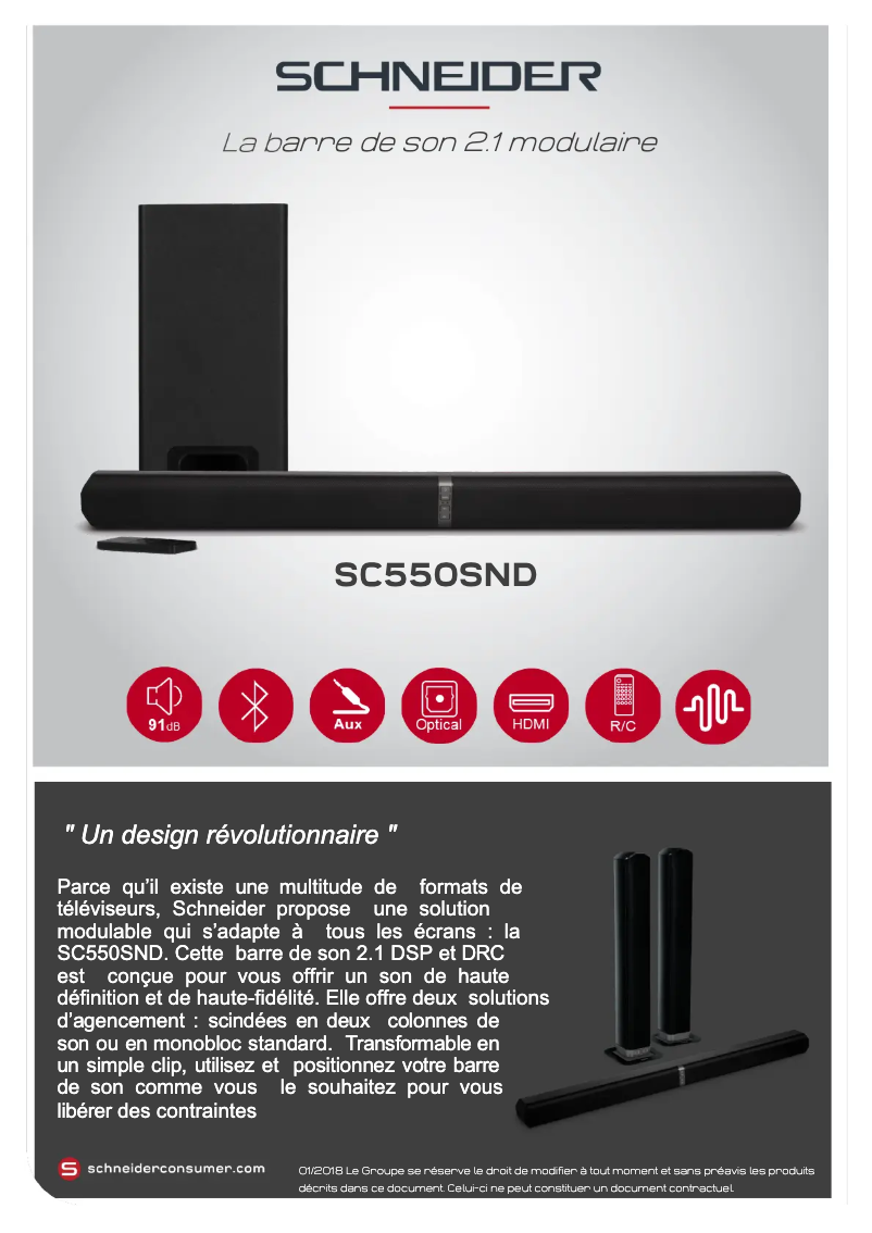 Page 1 de la notice Fiche technique Schneider SC550SND