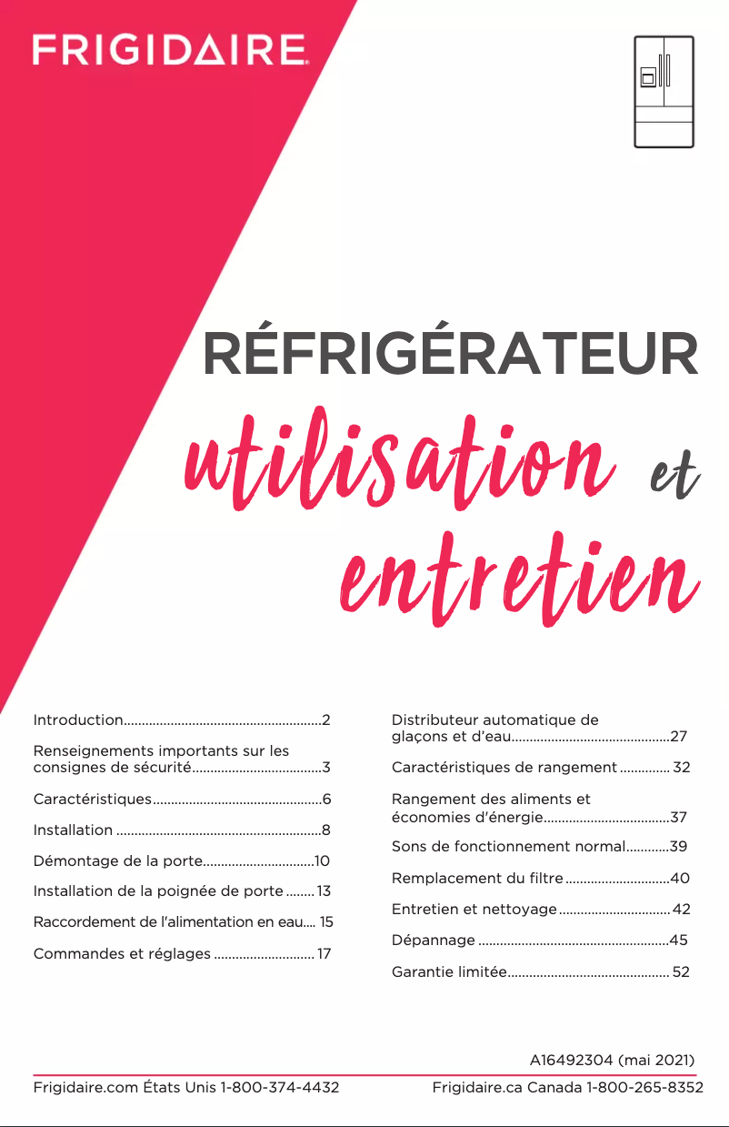 Page n°1 - Manuel utilisateur Frigidaire PRMC2285AF
