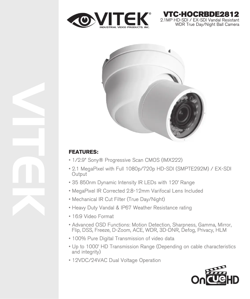 Page 1 de la notice Manuel utilisateur Vitek VTC-HOCRBDE2812