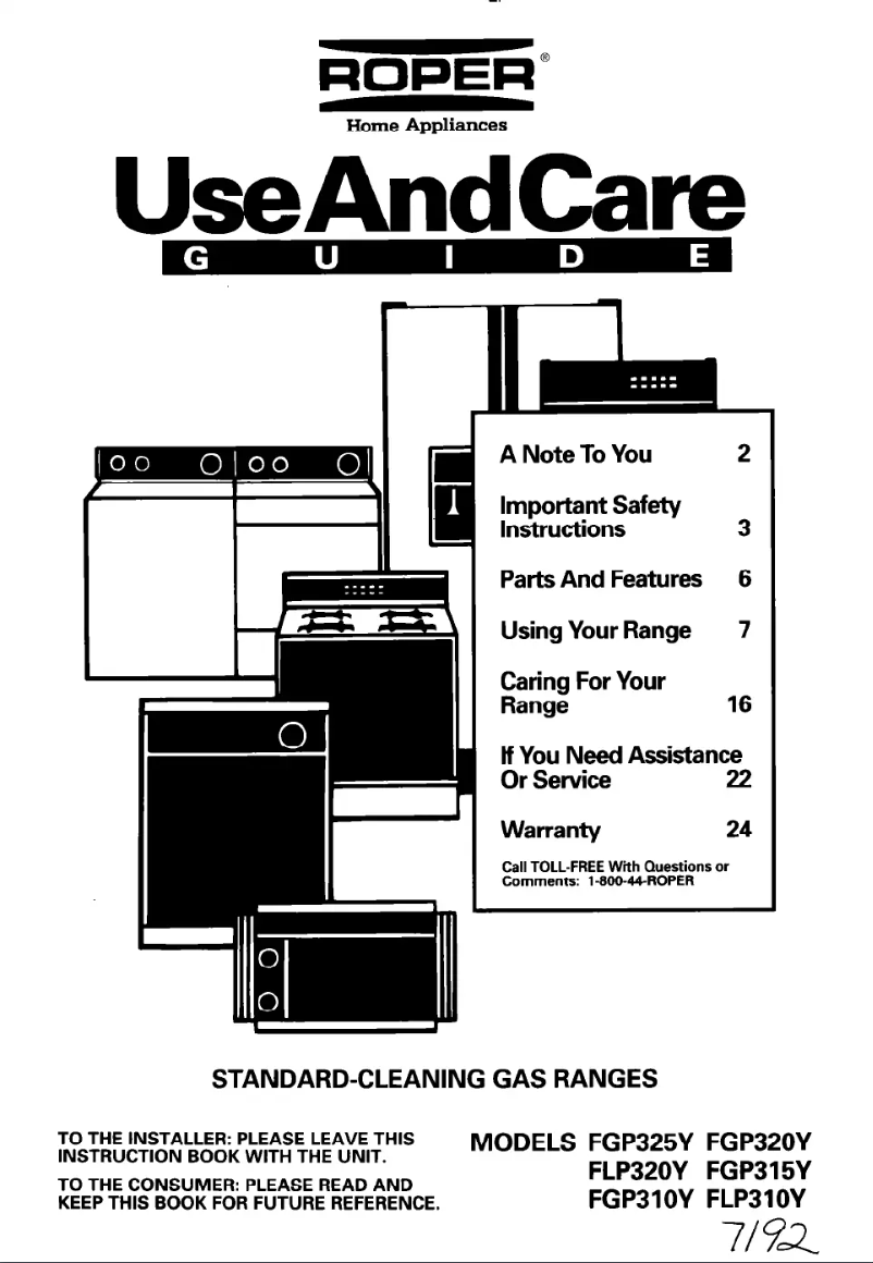 Page 1 de la notice Manuel utilisateur Roper FGP315YW1
