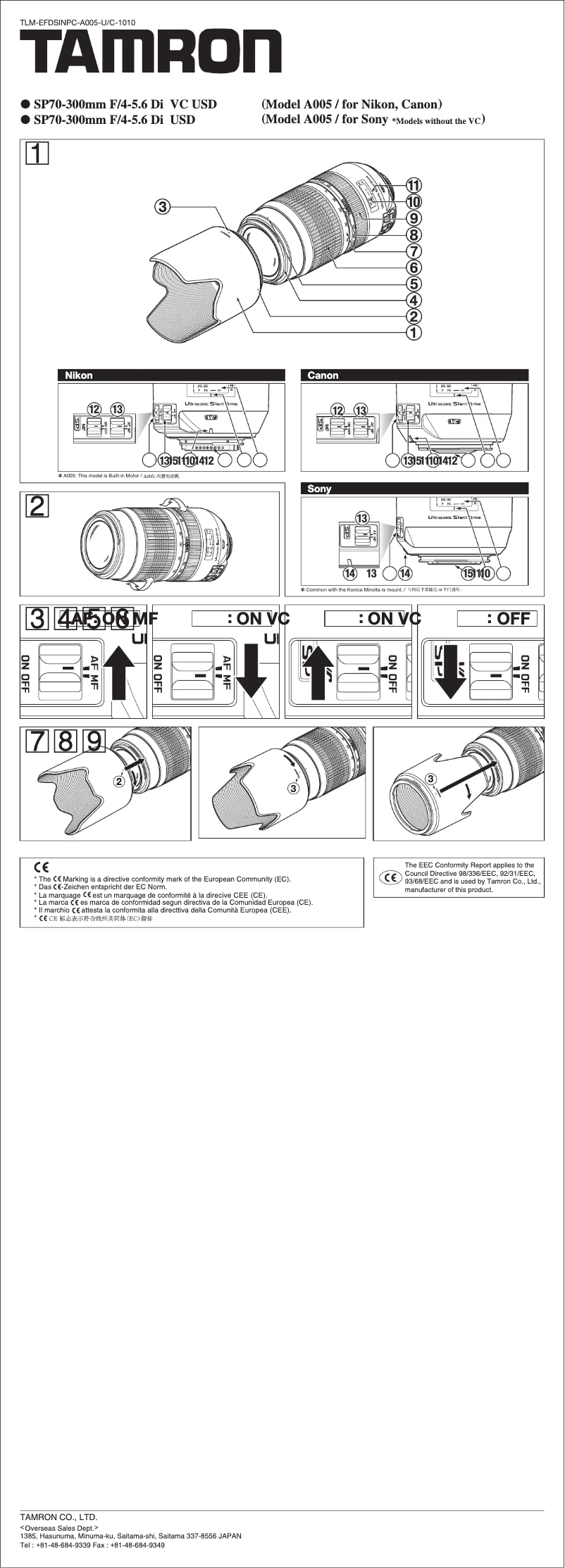 Page n°1 - Manuel utilisateur Tamron 70-300mm f/4-5.6 SP Di VC USD Nikon