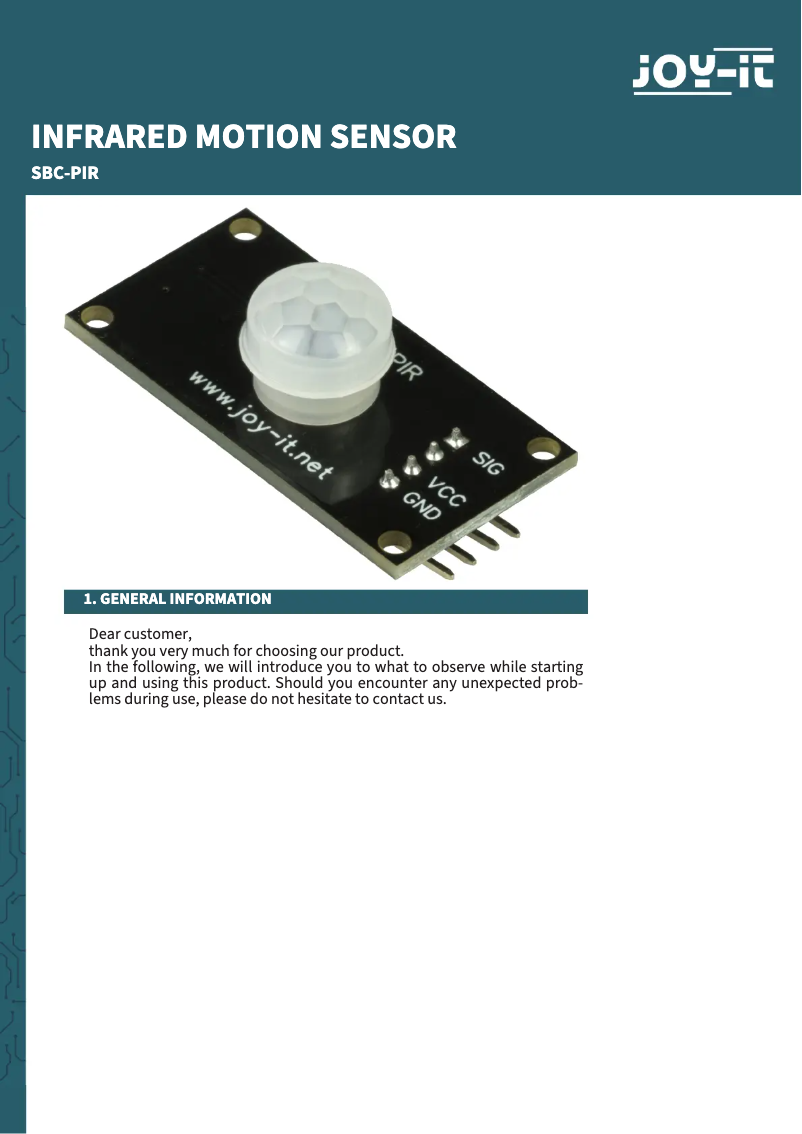 Imagen de la primera página del manual del dispositivo SBC-PIR