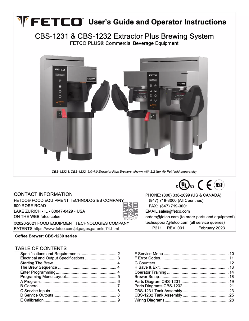 Page 1 de la notice Manuel utilisateur Fetco CBS-1231