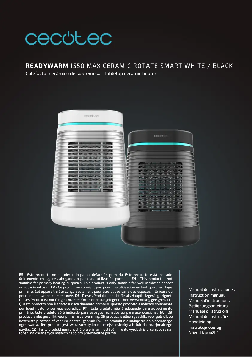 Page 1 de la notice Manuel utilisateur Cecotec ReadyWarm 1550 Max Ceramic Rotate Smart
