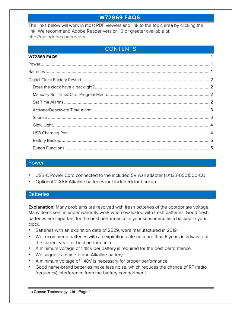 Página 1 del manual Preguntas frecuentes La Crosse Technology W72869