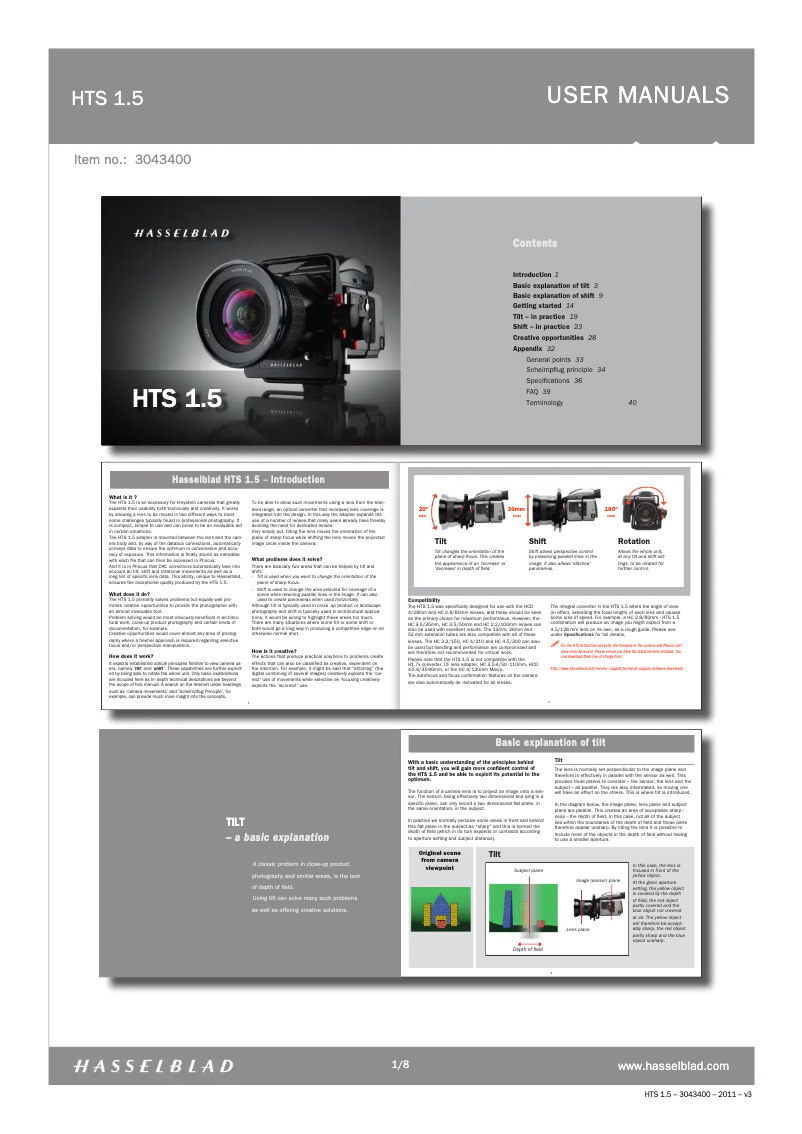 Page n°1 - Manuel utilisateur Hasselblad HTS 1.5