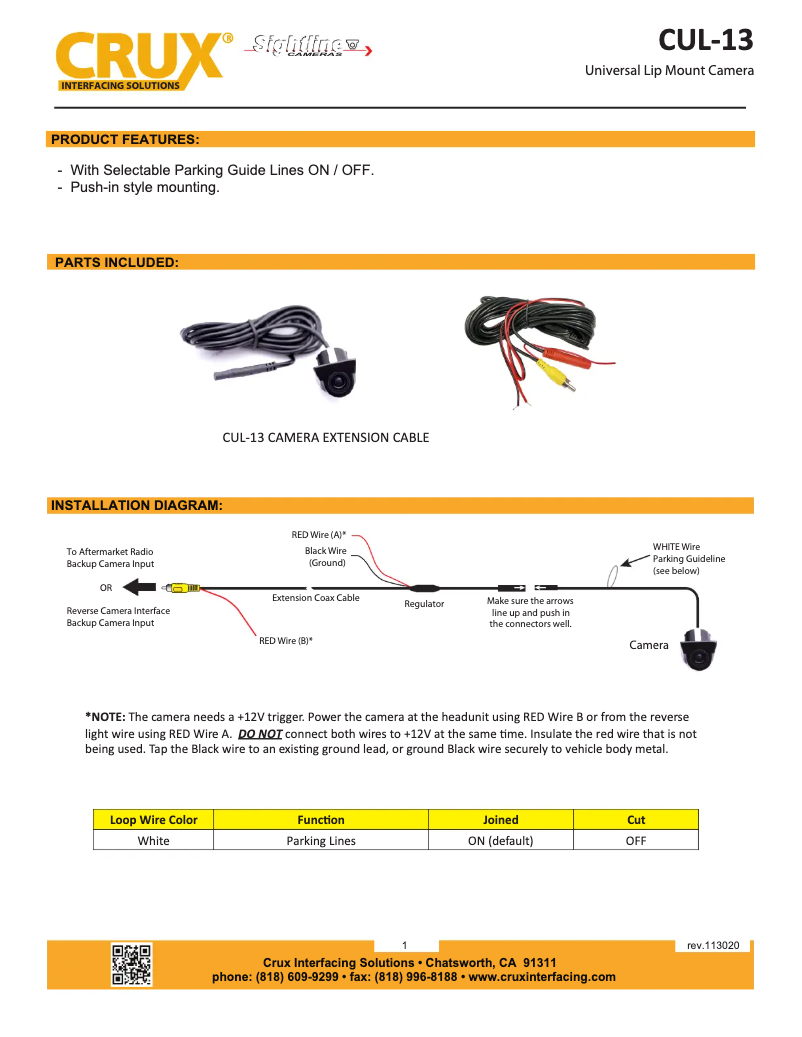 Page 1 de la notice Manuel utilisateur CRUX CUL-13
