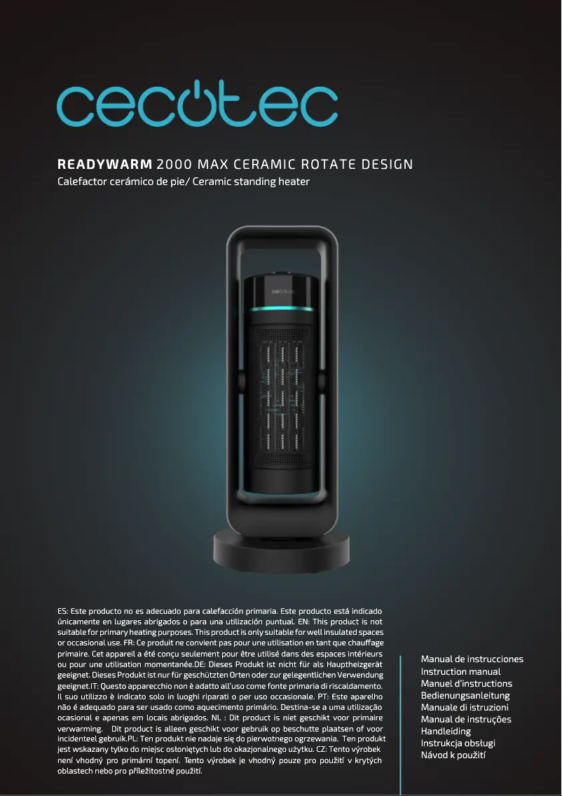 Page 1 de la notice Manuel utilisateur Cecotec ReadyWarm 2000 Max Ceramic Rotate Design