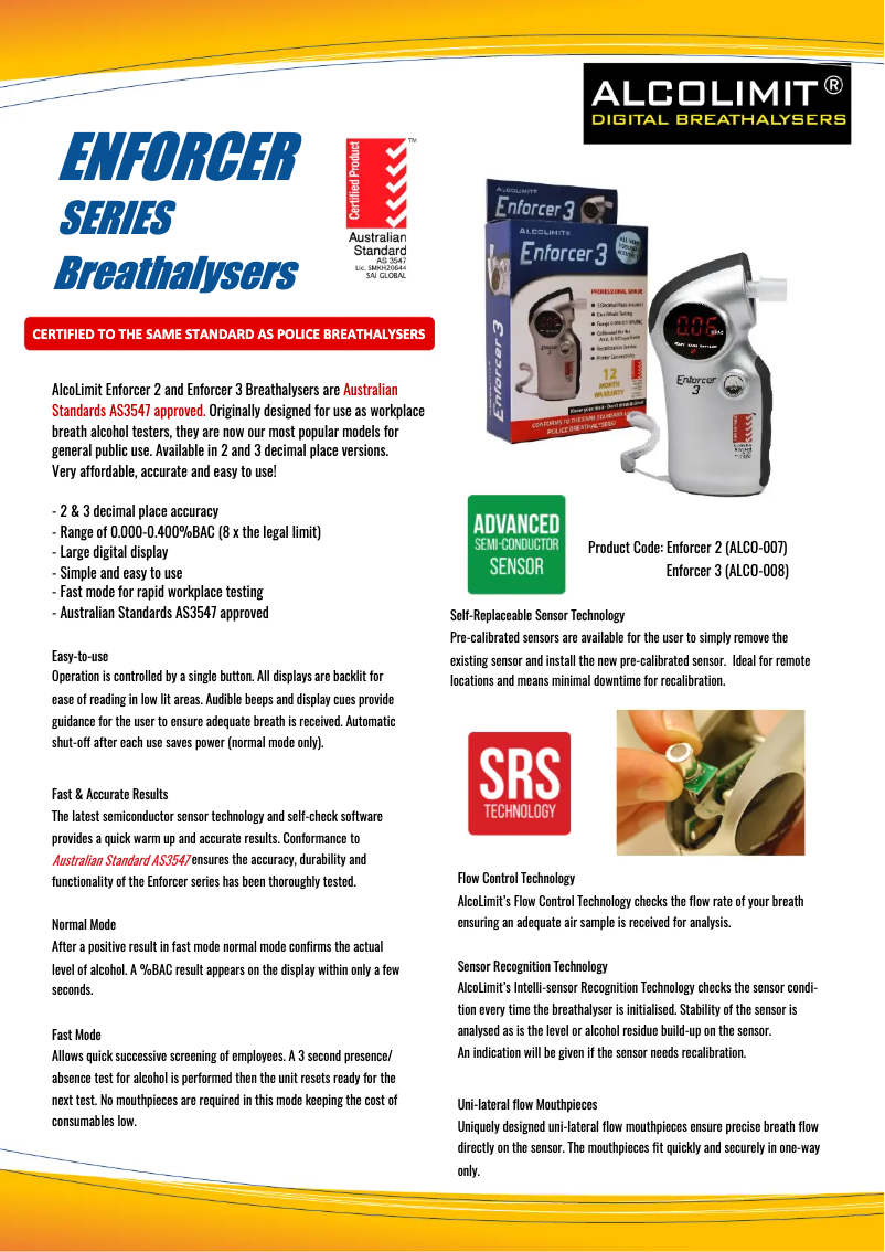 Página 1 del manual Ficha técnica AlcoLimit Enforcer 3