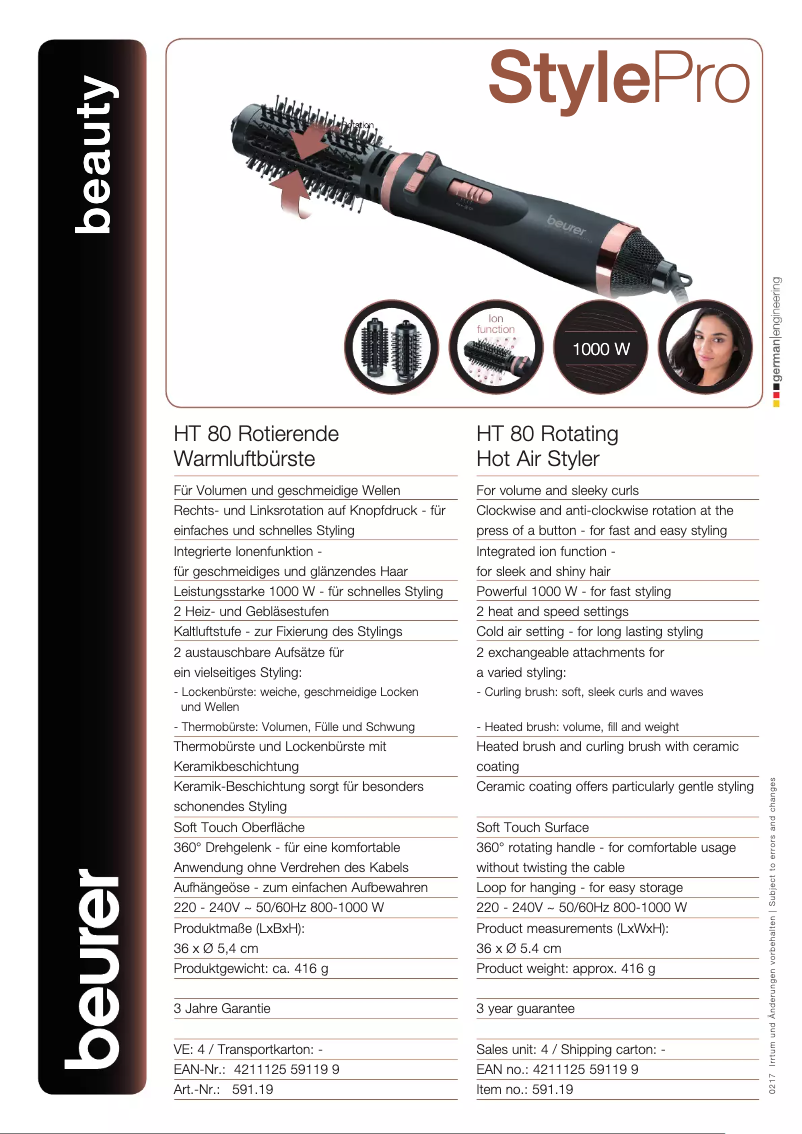 Page 1 de la notice Fiche technique Beurer HT 80