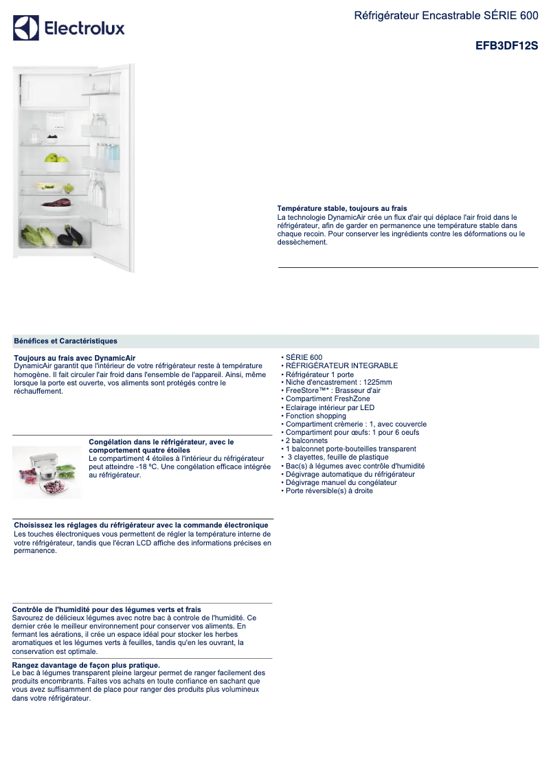 Page 1 de la notice Fiche technique Electrolux EFB3DF12S