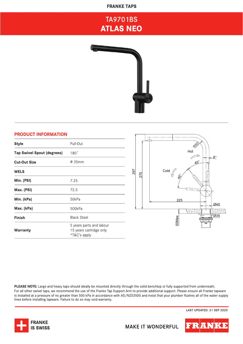 Page n°1 - Fiche technique Franke Atlas Neo TA9101