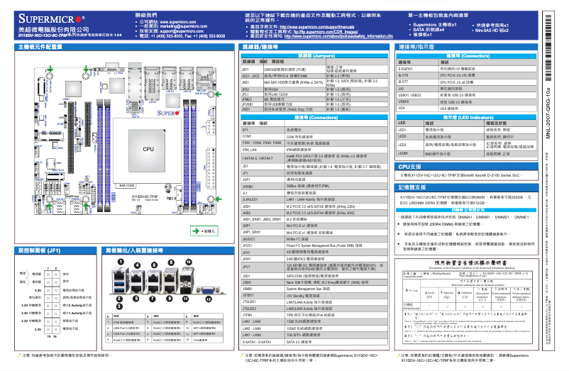 Page 1 de la notice Guide de démarrage rapide Supermicro X11SDV-16C-TP8F