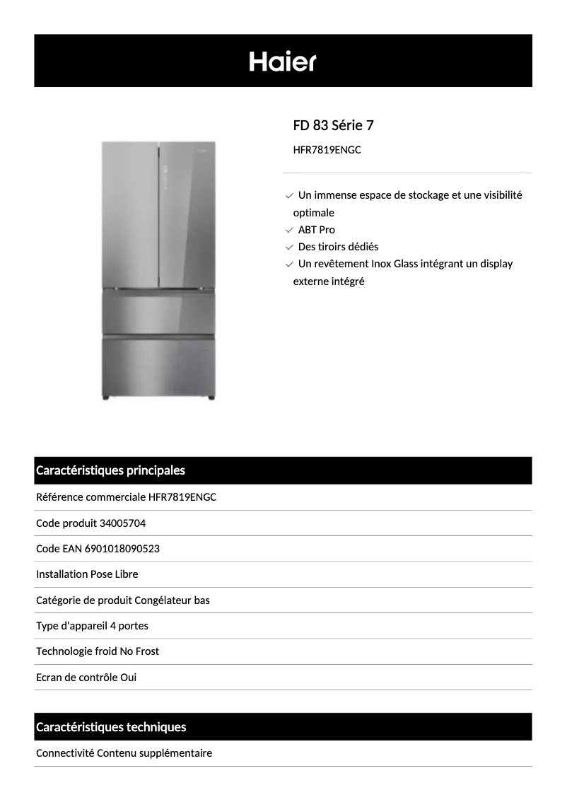 Page n°1 - Fiche technique Haier HFR7819ENGC