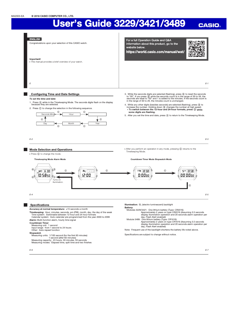 Page 1 de la notice Guide de démarrage rapide Casio G-Shock DW-5600