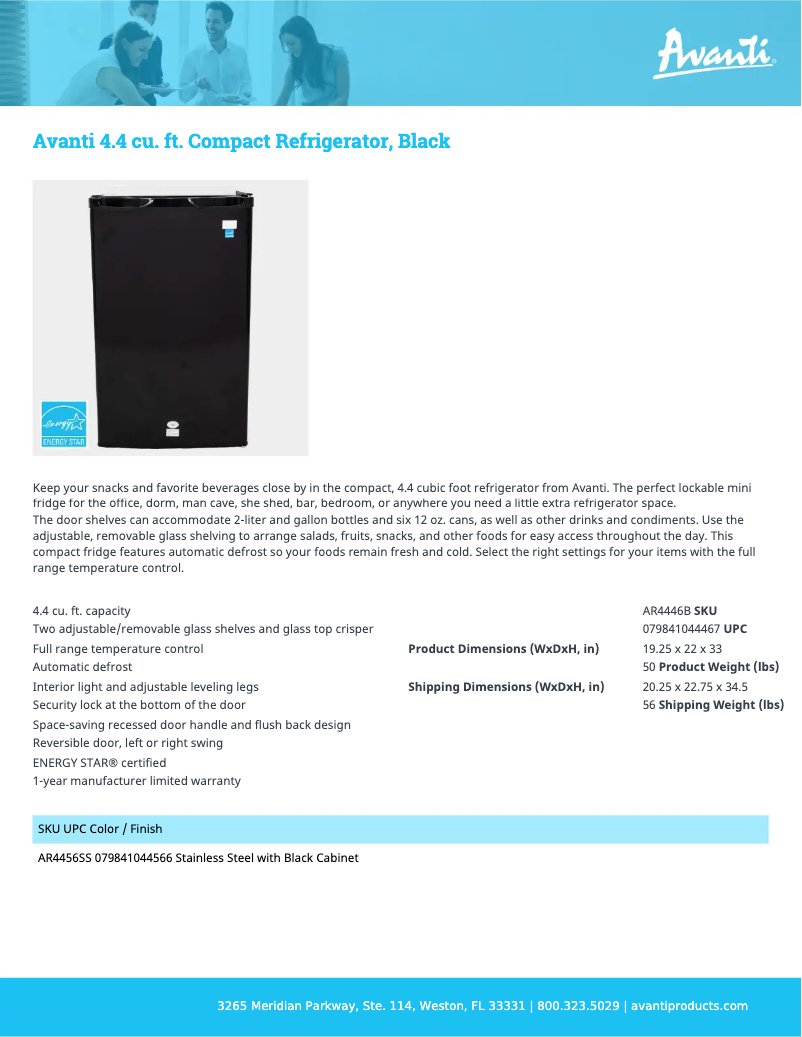 Page 1 de la notice Fiche technique Avanti AR4456SS